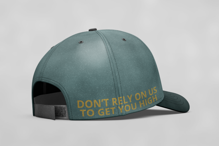 Special Gold CBD Green Baseball Cap with Brand Tagline - sideview